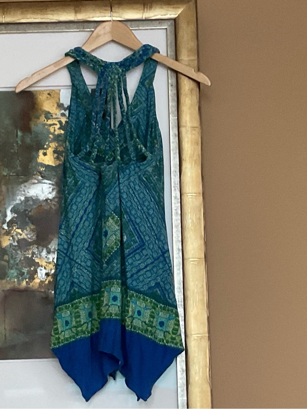 Sky Teal & Green Asymmetrical Halter Dress